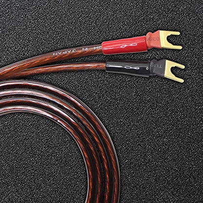 XMSJSIY HiFi OFC Speaker Wire with Spade Plug to Banana Plug Speaker Jumper Cable, 4 Banana Plug to 4 Y-Shaped Fork Plug Gold-Plated Extension Jumper for Speaker Amplifiet -2M（6.56Ft