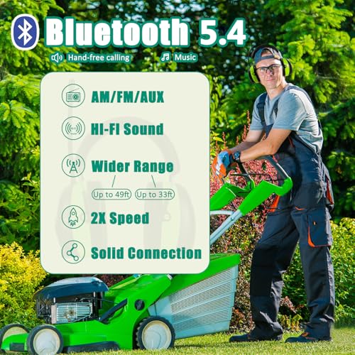 PROHEAR 033 Upgraded 5.4 Bluetooth Hearing Protection AM FM Radio Headphones, Noise Reduction Safety Earmuffs with Rechargeable 1500mAH Battery, 31dB SNR Ear Protector for Mowing Lawn,Gifts for Father - color: Green