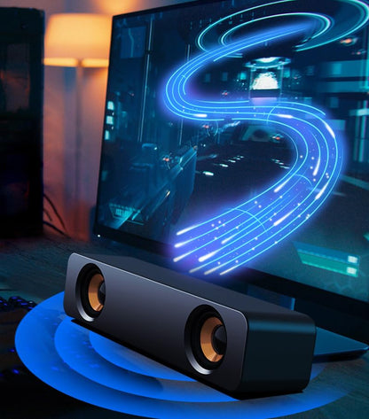 Mini Wired Sound Bar for Desktop, USB Computer Speaker with Easy Volume Control - color: Black