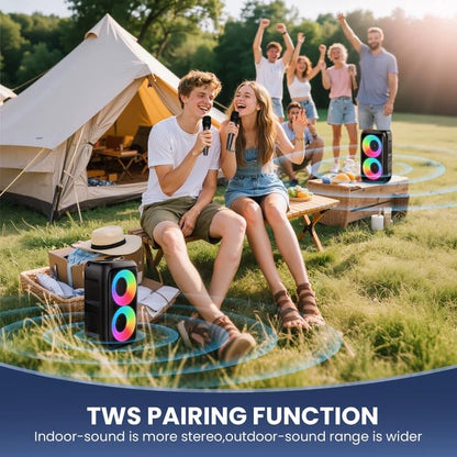 Bluetooth Speaker with 2 Wireless Microphones - Big Party Speaker for Adults Kids Karaoke with Lights - Portable Rechargeable Floorstanding Speakers Support TWS/AUX/USB/TF Card for Home Party Gift - size: 2 Mics