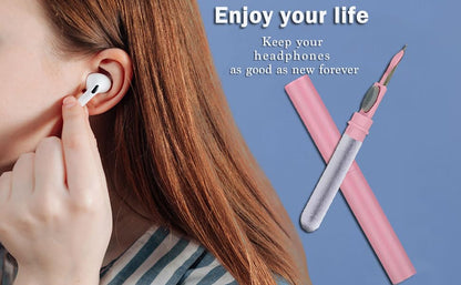 Cleaner Kit for Airpods,Earbuds Cleaning kit for Airpods Pro 1 2 3, Multi-Function Cleaning Tool with Brush Flocking Sponge for Wireless Earphones Bluetooth Headphones Case Camera and Phone (Pink) - color: Pink