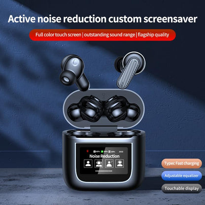 ANC Noise Cancellation Message Notification Bluetooth in-Ear Earbuds - Multi-Functional Wireless in Ear Headphones with LCD Screen Touch Control Display 16 Countries Language TWS Earphones
