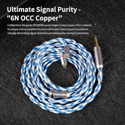 KBEAR Frost 6N 2-Strand Twisted-Pair 71-Core OCC Gold-Plated HiFi Earphone Upgrade IEM Cable Compatible with KZ ZS10/ZSN PRO X/Castor/ZAR/ZAX/AS24/AS16 PRO/ZAS (4.4mm-Without mic, Silver-Blue, QDC) - style: 4.4mm-without mic