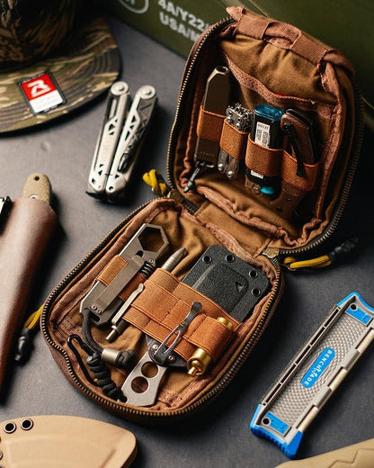 Roaring Fire Smolder Tactical EDC Organizer Pouch,Waxed Canvas Tool Bag | MOLLE Utility Pouch，With Brass YKK Zippers & Hook and Loop Patch Panel for EDC Carry, Range, Camping, Hiking & Travel