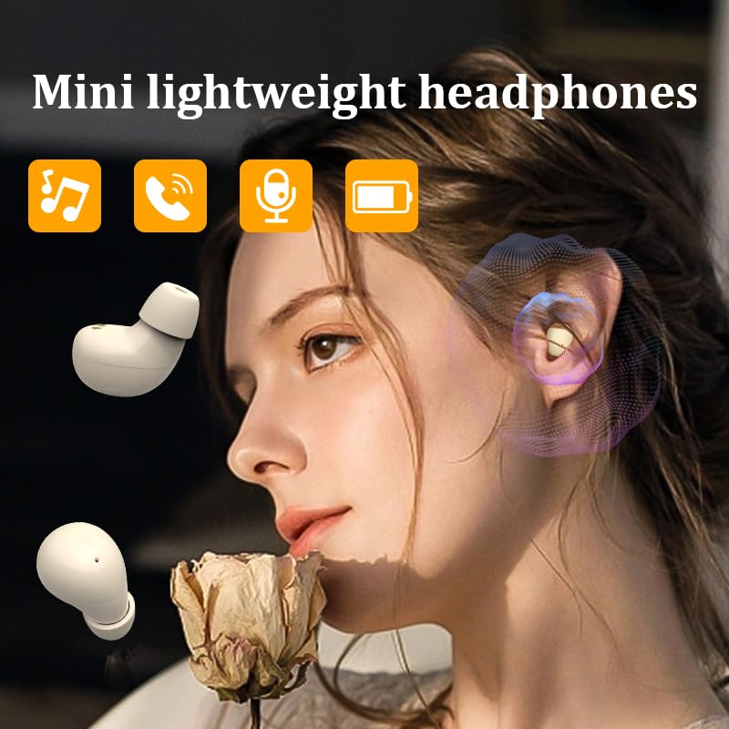 Invisible Mini Earbuds Wireless Bluetooth, Ultra-Comfort & Lightweight Wireless Mini Sleep Headphones, Unique Tumbler Portable Charging Case, Soft In-Ear Ear Plugs for Sleeping Small Ears Gym (Black) - color: Black