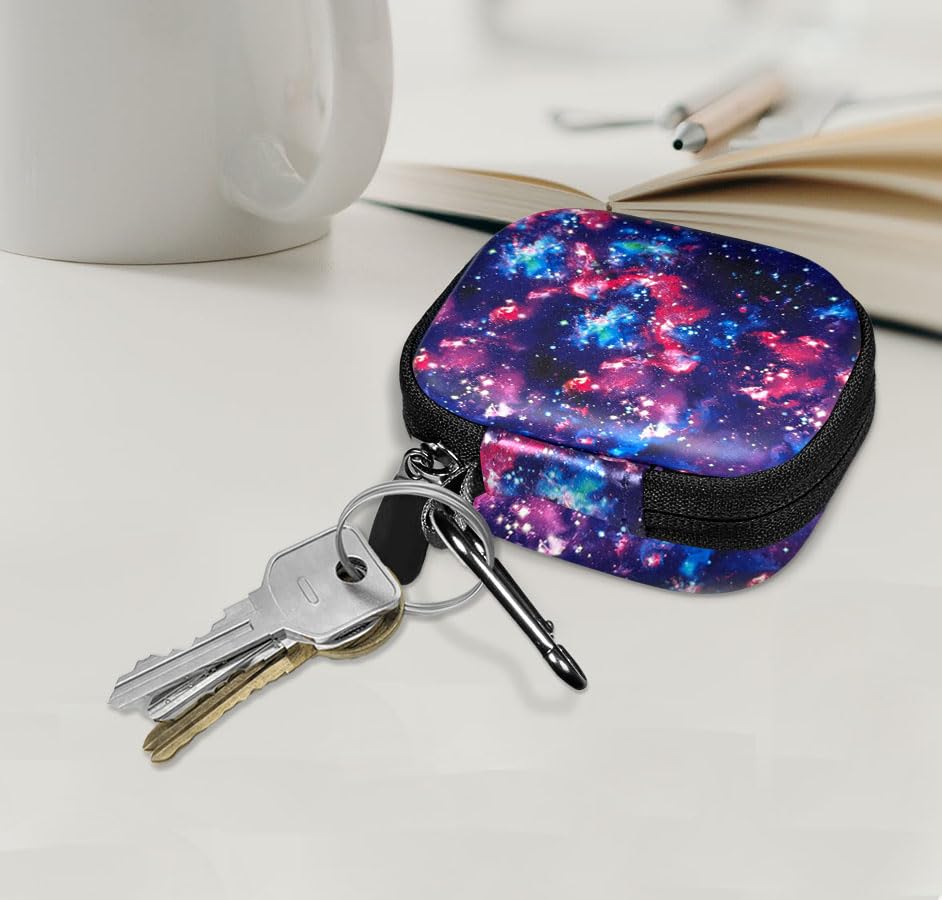 WIRESTER Portable Wireless Headphone Case, Earphone Storage Bag Carrying Case, Earbud Holder with Carabiner Compatible with Raycon Fitness Bluetooth True Wireless Earbuds - Purple Nebula Galaxy - color: Purple Nebula Galaxy