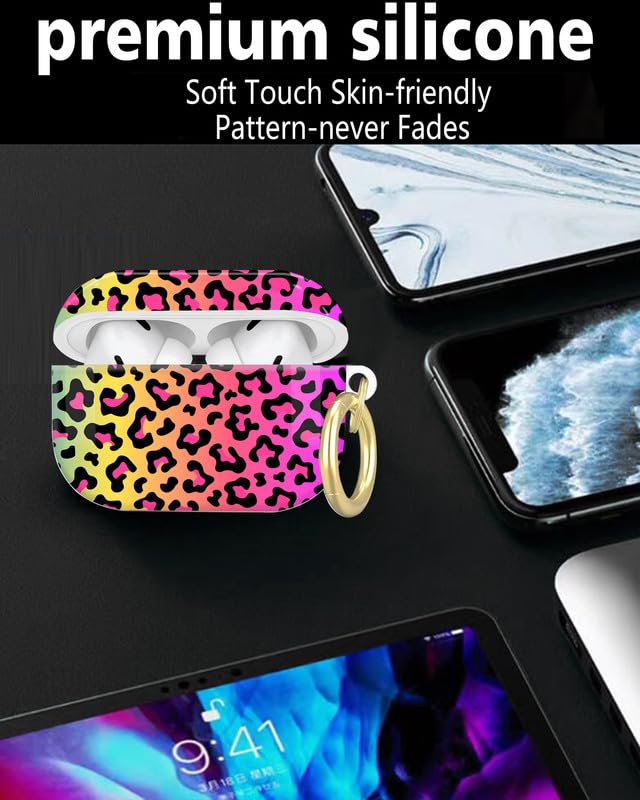Compatible with AirPod Pro 2nd//1st Generation Case Cover with Key Chain,Full Protective Shockproof Wireless Headphone Case for Airpod Pro 2023/2022/2019(Neon Rainbow Leopard Print) - color: Neon Rainbow Leopard Print
