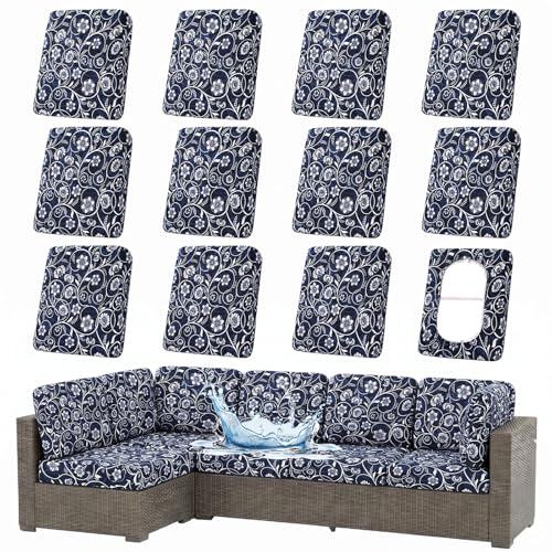 Waterproof Outdoor Cushion Covers, Stretch Patio Slipcovers | UV Resistant Coating, Stretch Fabric, Waterproof Protection, Replacement Covers, Fits Patio Furniture Cushions (12 Pieces) - color: Baroque, size: 12PCS