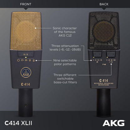 AKG Pro Audio C414 XLII Stereoset Large-Diaphragm, Vocal, Instrument Condenser Microphone, Multipattern, Live Sound or Studio, with Accessories, and Hard Case, Matched Pair. Black and Gold - style: C414 XLII Pair