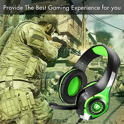 BlueFire Wired Gaming Headset for PS4 PS5 Xbox One PC – Over-Ear Headphones with Surround Sound, Noise Canceling Mic, Soft Memory Foam, LED Light, 3.5mm Jack for Console & Laptop (Green) - color: Green