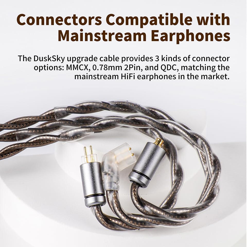 NICEHCK DuskSky IEM Cable, 6N Pure Silver in Ear Monitor Cables, 7N SPC Upgrade Cords, Conductive Fiber Earbuds Cord for Audiophile Musician Singer (3.5mm with MMCX) - size: 3.5mm With MMCX