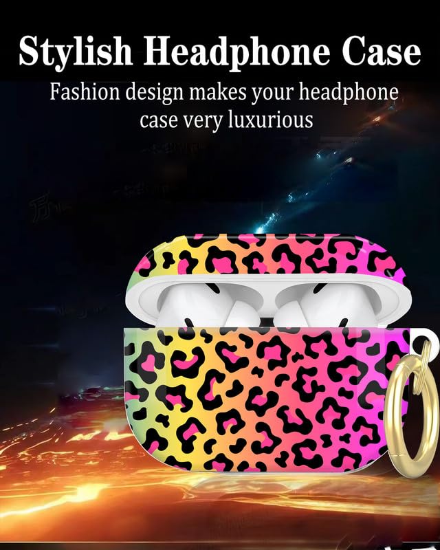 Compatible with AirPod Pro 2nd//1st Generation Case Cover with Key Chain,Full Protective Shockproof Wireless Headphone Case for Airpod Pro 2023/2022/2019(Neon Rainbow Leopard Print) - color: Neon Rainbow Leopard Print