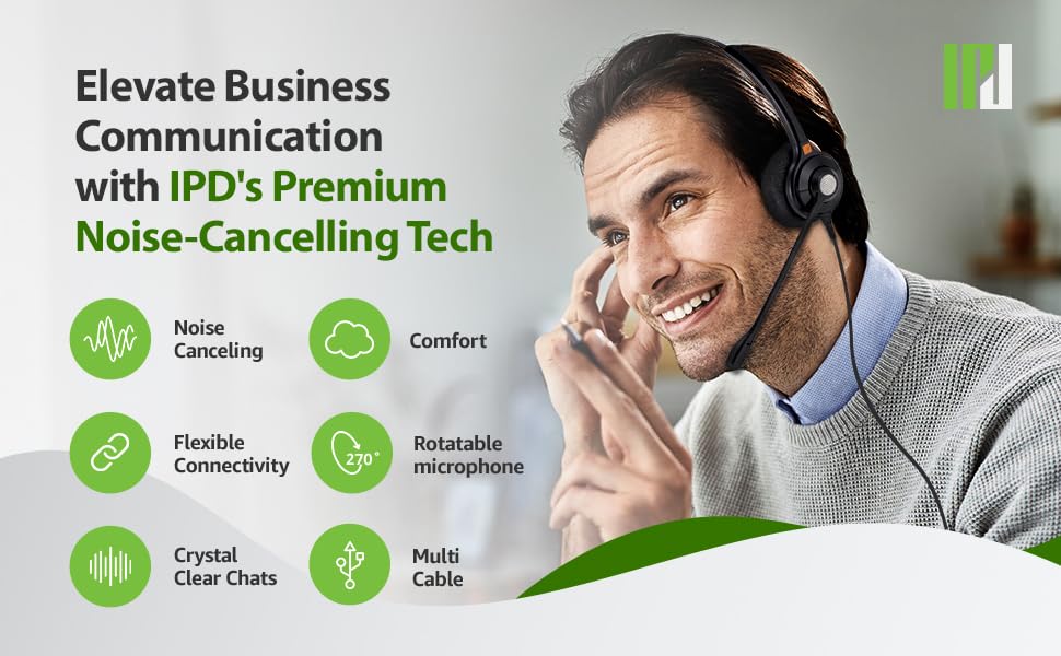 IPD IPH-210 Phone Headset Wired QD to RJ9 Monaural | For Office and Call Center, Compatible with Polycom VVX, Compatible with Avaya, Nortel, NEC, Fanvil, Mitel, Landline Phones - color: 210-BL-FOAM