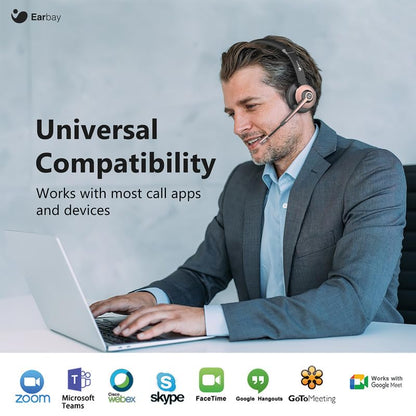 Wireless Headset, Bluetooth Headset with Microphone Noise Canceling & USB Dongle, Wireless Headphones with Mic Mute & Charging Dock for PC Computer Cell Phone Remote Work Office Zoom Meetings Call