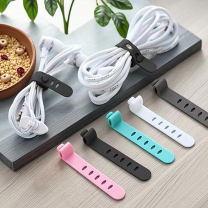 25PCS Reusable Silicone Cable Ties, 3.15'' Flexible Cord Organizer Straps with 5 Holes for Charging Cables, Earphones, USB Wires and Desk Cable Management