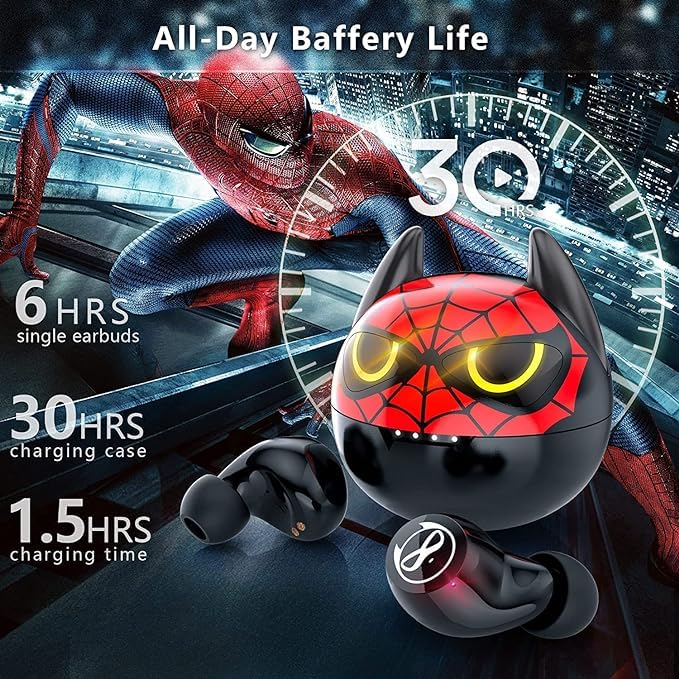 Wireless Earbuds, Touch Control Headset Stereo Sound in-Ear Wireless Earpiece, Bluetooth Earphones with Red Cartoon Charging Case JE-09B_B91 - color: JE-09B_B91