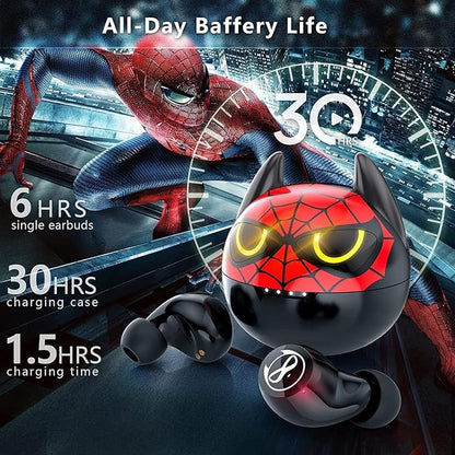 Wireless Earbuds, Touch Control Headset Stereo Sound in-Ear Wireless Earpiece, Bluetooth Earphones with Red Cartoon Charging Case JE-09B_B91 - color: JE-09B_B91