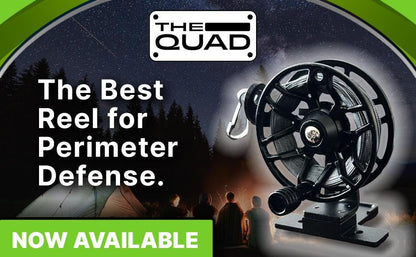 THE QUAD Reusable Metal Trip Wire Reel with 100ft Kevlar Line, Security Alarm Accessory, Black
