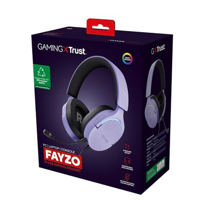 Trust Gaming GXT 490P Fayzo USB Gaming Headset 7.1 Surround Sound, 50mm Drivers, 35% Recycled Plastics, RGB Over-Ear Wired Headphones, with Noise Cancelling Microphone for PC PS5 - Purple - color: Purple, style: USB 7.1 Surround Sound