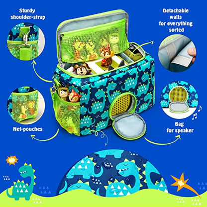 MaidMAX Portable Carrying Case for Toniebox Starter Set and Tonies Figures | Front Window Design Tonies Case with Adjustable Strap, Travel Carry Storage Bag, Waterproof, Green - color: Green-Dinosaur