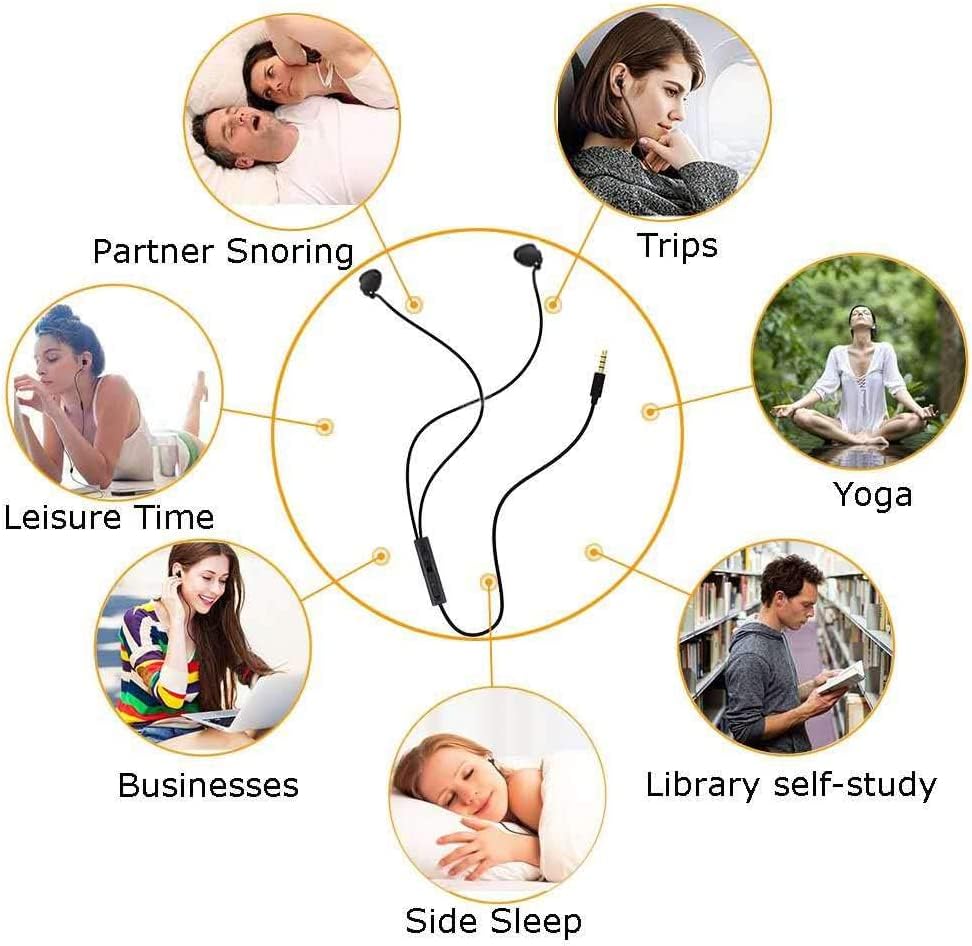 Sleep Earbuds in-Ear Headphones Wired,Soft Silicon Earplugs Noise Cancelling 3.5mm Sleeping Earphones Tangle Free with Mic for Side Sleeper,Insomnia,Air Travel, Relaxation,ASMR (Black 1)