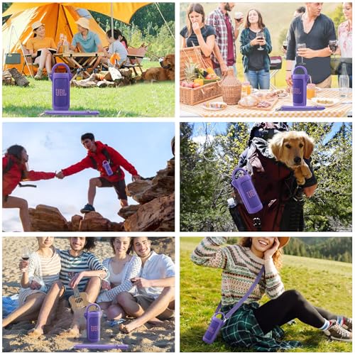 for JBL Grip Portable Waterproof Speaker Silicone Case, Purple | Portable Travel Soft Cover with Adjustable Shoulder Strap and Carabiner, Protective Skin Case, Anti-Slip Feet - color: Purple Case