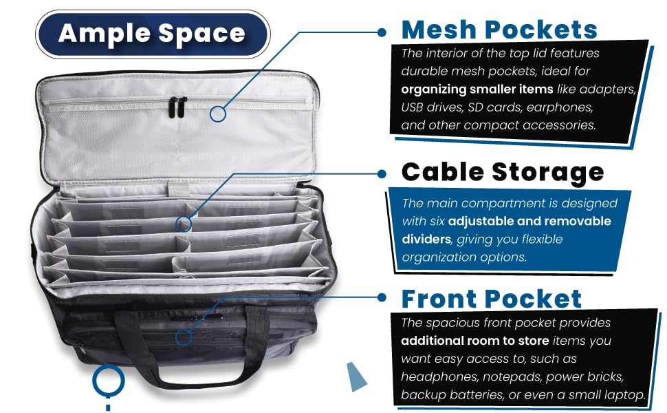 DJ Gig Bag for Music Equipment, Cables, Laptops, and Gear – DJ Equipment Bag with Shoulder Strap and Trolley Strap for Travel - Complete with Accessories Organizer Travel Case