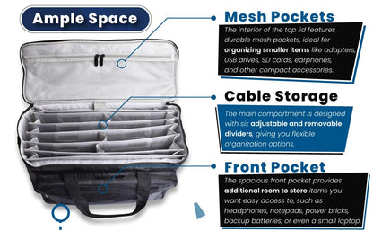 DJ Gig Bag for Music Equipment, Cables, Laptops, and Gear – DJ Equipment Bag with Shoulder Strap and Trolley Strap for Travel - Complete with Accessories Organizer Travel Case