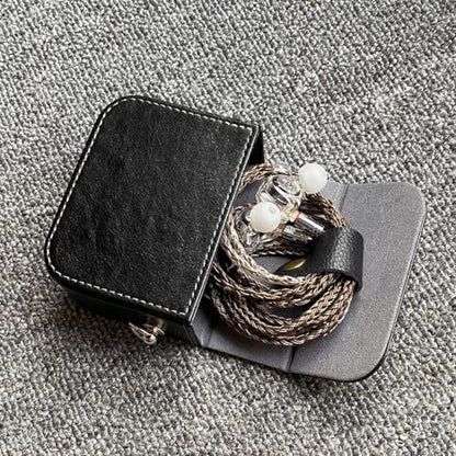 Earplug box, PU leather box for in ear headphones, portable protective case for wired headphones, storage bag for headphone accessories (black)