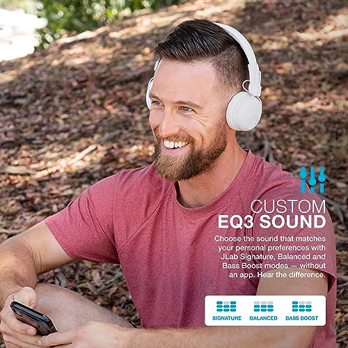 JLab Studio Wireless On-Ear Headphones, White, 30+ Hour Bluetooth 5 Playtime, EQ3 Sound, Ultra-Plush Faux Leather & Cloud Foam Cushions, Track and Volume Controls