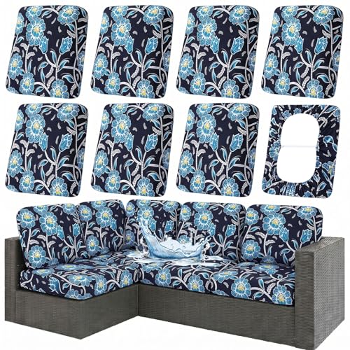 Waterproof Outdoor Cushion Covers, Stretch Patio Slipcovers | UV Resistant Coating, Stretch Fabric, Waterproof Protection, Replacement Covers, Fits Patio Furniture Cushions (8 Pieces) - color: Bluebell, size: 8PCS