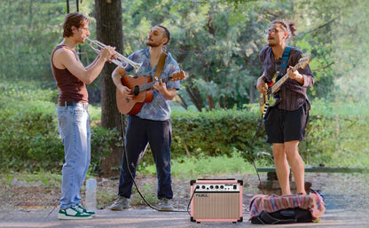 Fojill 20W Watt Electric Guitar Amplifier Amp Practice Small Portable Travel Mini Amp with 3.5 Headphone Jack Aux Distortion Gain Treble Bass Volume (Pink, 20W) - color: Pink