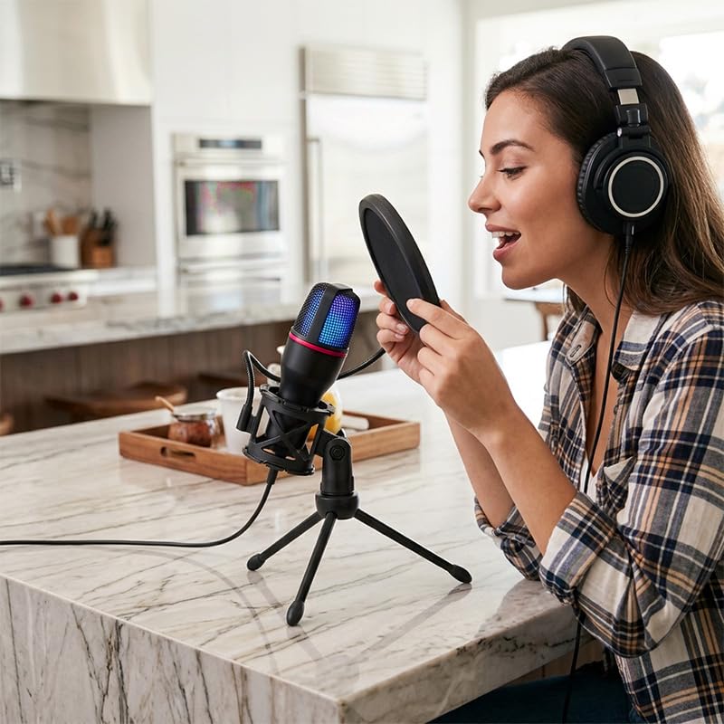 USB Microphone Kit, Plug and Play Streaming Microphone with Desktop Stand for Gaming, Podcast, Recording, and Online Meetings on Laptop and PC