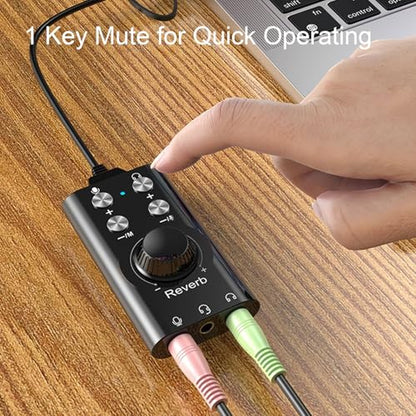 USB Type C External Sound Card, Plug and Play USB Audio Adapter with Noise Reduction Chip and Volume Control, for Laptop Phone Live Streaming Karaoke