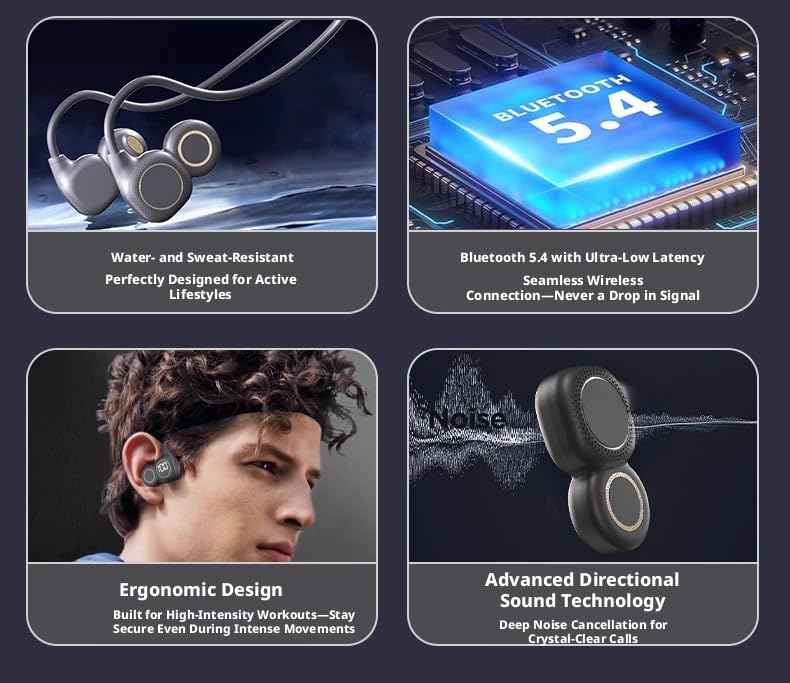 Suitable for Sports Running Headphones Open Ear Earbuds Takeaway Courier Rider Wireless Bluetooth Headset High Sound Quality Headphones for Fitness Exercise man Gift Display Power Long Battery