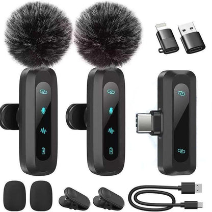 Wireless Lavalier Microphone for iPhone - Android and Laptop PC Mini Microphone with Noise Reduction, Auto Pairing and Mute & Reverb for Video Recording Interview Conference Podcast Vlog (2 Pack)