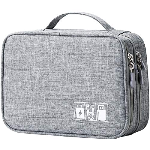 mygreen Electronic Accessories Organizer Bag, Waterproof Double Layer Travel Storage Case with Adjustable Padded Dividers, Portable Hard Pouch for Cables, Charger, Power Bank, Phone, Hard Drive Gray - color: Gray 1