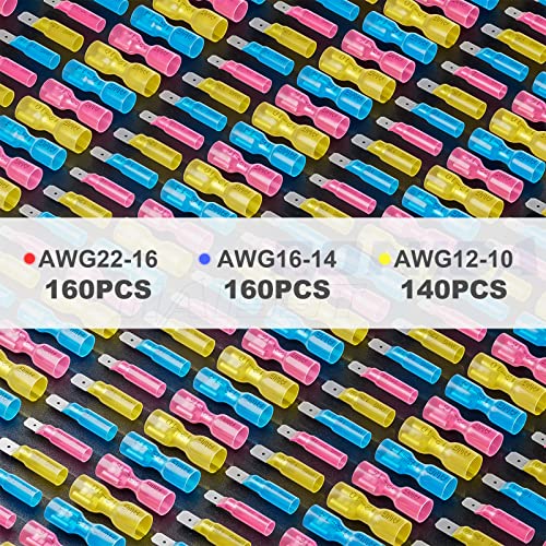 haisstronica 460PCS Heat Shrink Spade Connectors, 22-10 AWG, Male/Female | Quick Disconnect Wire Connectors for Automotive, Watercraft & Electronics, 3:1 Adhesive-Lined Crimp Terminals - size: AWG 22-10, style: Male&Female Kit 460PCS