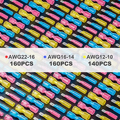 haisstronica 460PCS Heat Shrink Spade Connectors, 22-10 AWG, Male/Female | Quick Disconnect Wire Connectors for Automotive, Watercraft & Electronics, 3:1 Adhesive-Lined Crimp Terminals - size: AWG 22-10, style: Male&Female Kit 460PCS