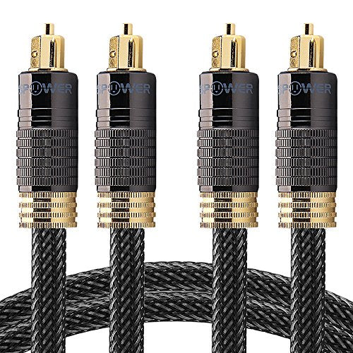 FosPower (10 Feet - 2 Pack) 24K Gold Plated Toslink Digital Optical Audio Cable (S/PDIF) - [Zero RFI & EMI Interference] Metal Connectors & Ultra Durable Nylon Braided Jacket - size: 10 FT / 3.0 M - 2 Pack