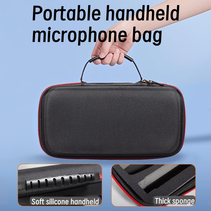 Portable microphone case with travel handle, shockproof EVA hard shell, waterproof compact storage box, suitable for Karaoke/vlog/outdoor use(No microphone included)