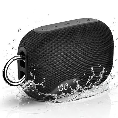 Portable Bluetooth Speaker, IP67 Waterproof Shower Speaker with Digital Battery Display, Powerful Sound, 24H Playtime, TWS Pairing, USB/TF Card, Small Speaker for Outdoor Travel Home, Gift-Black