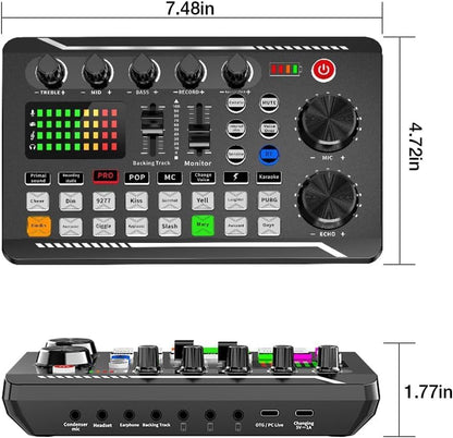 F998 Podcast Equipment Bundle, Audio Interface & BM888 Recording Studio Microphone, Professional Live Sound Card w/Dj Mixer Effects & Voice Changer for Live Streaming Gaming YouTube TikTok(Black)