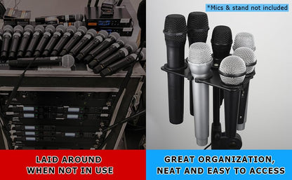 Multi Mic Holder for Wired and Wireless Mics, Organizes Up to 7 Mics, Aluminum, Black