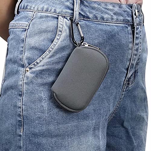 Earphones Carrying Case Headphone Organizer Shock Proof Neoprene Mini Earbud Pouch for AirPods, Galaxy Buds, Bluetooth Earpiece Storage Bag Coin Purse with Zipper Closure & Carabiner Clip (Grey) - color: Grey