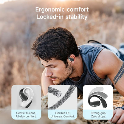 A51 Open Ear Headphones, True Wireless Earbuds with Mic & Earhooks | Deep Bass Sound, 20H Playtime & Digital Display, AI Clear Calls, Secure Comfortable Fit - Running, Sport, Meeting (DarkGrey) - color: DarkGrey