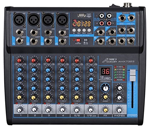Audio2000'S AMX7323 Professional Eight-Channel Audio Mixer with USB Interface, Bluetooth, and DSP Sound Effects - style: 8-Channel Mixer with Bluetooth & Sound Effect