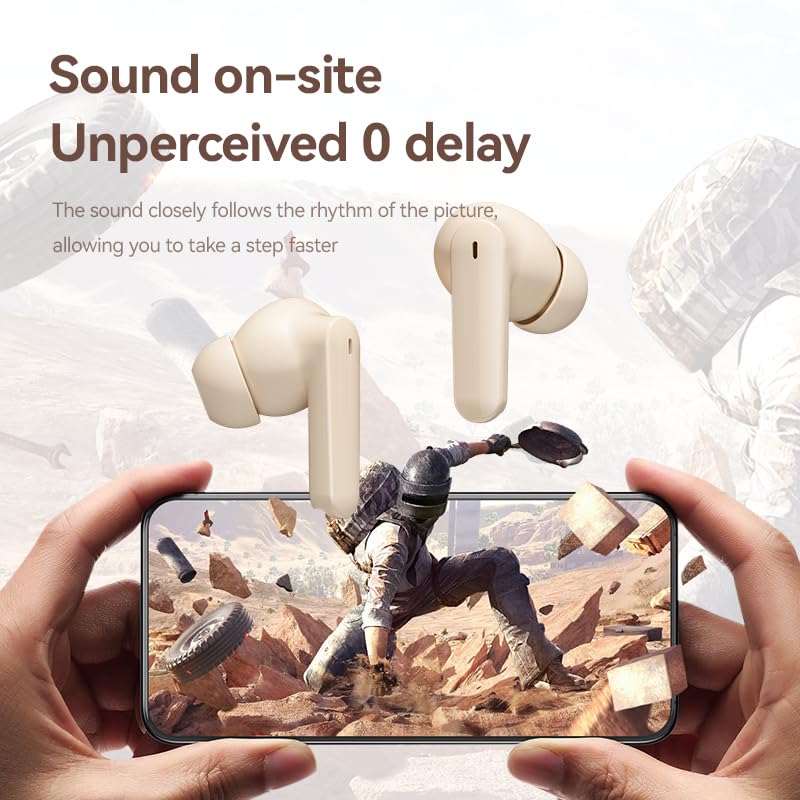 Wireless Earbuds, Bluetooth 5.4 Headphones Stereo Bass with Noise Cancelling Mic, Playtime in Ear Ear Buds with LED Power Display Charging Case, IPX7 Waterproof , for Sports Work Gaming (beige) - color: Beige