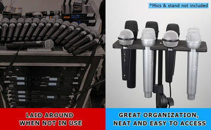Multi Microphone Holder, Up to 8 Mics, Ideal Mics Holder for Stage Organization and Display, with 3/8"-16 Threaded Adapter, Aluminum, Black