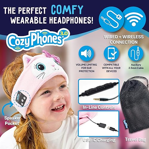 Toddler Headphones Wireless, Kids Bluetooth Earphones, Safe Volume - Wired School Headphones for Kids with 3.5 MM Jack and Travel Bag - Toddler Airplane Accessories for Boys & Girls - Kitty - color: PINK KITTY WIRELESS